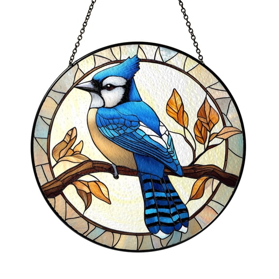Decorative Bird Window Hanging Blue Jay Glass Art