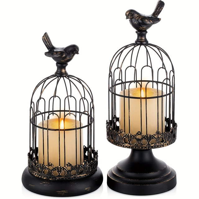 Decorative Birdcage Candle Holders, For Pillar Candles, Black White