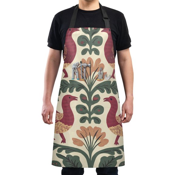 Decorative Birds and Foliage Chef Kitchen Apron with Pockets for Women Waterproof Aprons for Cooking Baking