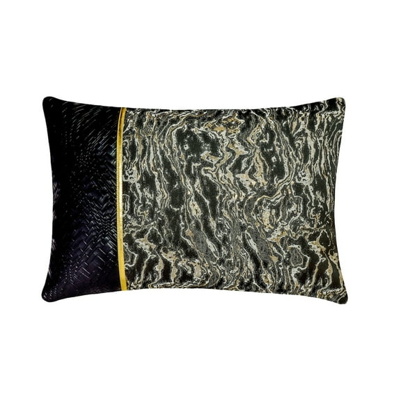 Decorative Black 12"x16" (30x40 cm) Lumbar Pillow Cover, Faux Leather/Jacquard Marble Design, Patchwork & Faux textured leather Oblong Pillow, Abstract Halloween Decorations - Portoro