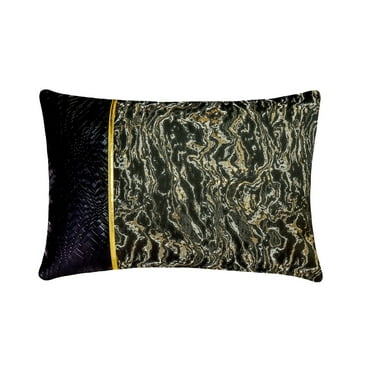 Decorative Black 12"x16" (30x40 cm) Lumbar Pillow Cover, Faux Leather/Jacquard Marble Design, Patchwork & Faux textured leather Oblong Pillow, Abstract Halloween Decorations - Portoro