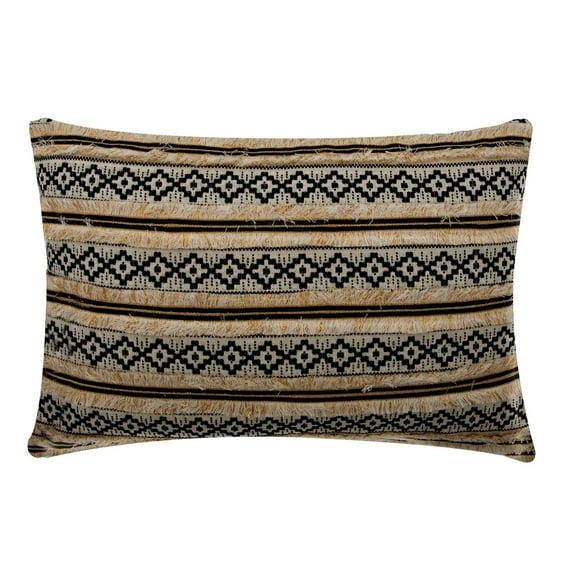 Decorative Black &Beige 12"x16" (30x40 cm) Lumbar Pillow Covers, Cotton Striped, Woven & Lace Bed Lumbar Pillow, Moroccan Pattern Modern Style - Moroccan Dream