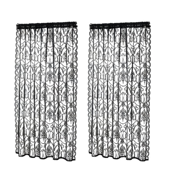 Decorative Black Lace Panel Curtains Soft Light French Styles Easy Washing Quick Drying Home Textiles