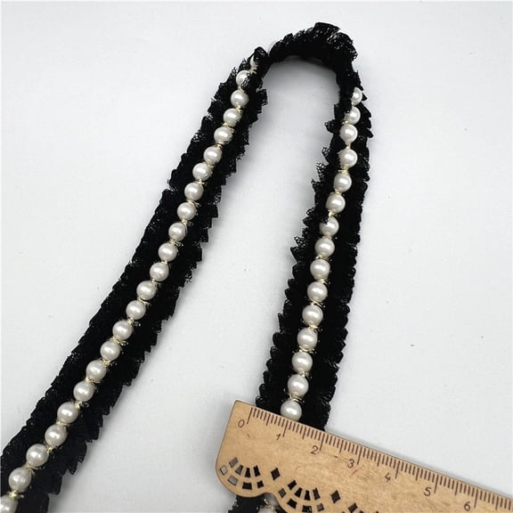 Decorative Black Pearl Lace Ribbon, String Pearls for Craft Decorations, 2 Centimeters Wide 5 Yards Beaded Trim for DIY Ornament