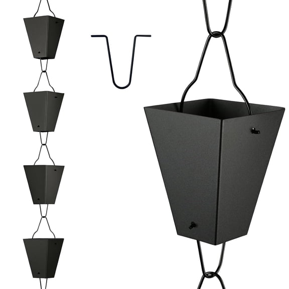 Decorative Black Square Metal Rain Chain - 10.5ft Gutter Downspout Replacement - Outdoor Functional Rainwater Diverter - Home & Garden Exterior Decor - Color: Black