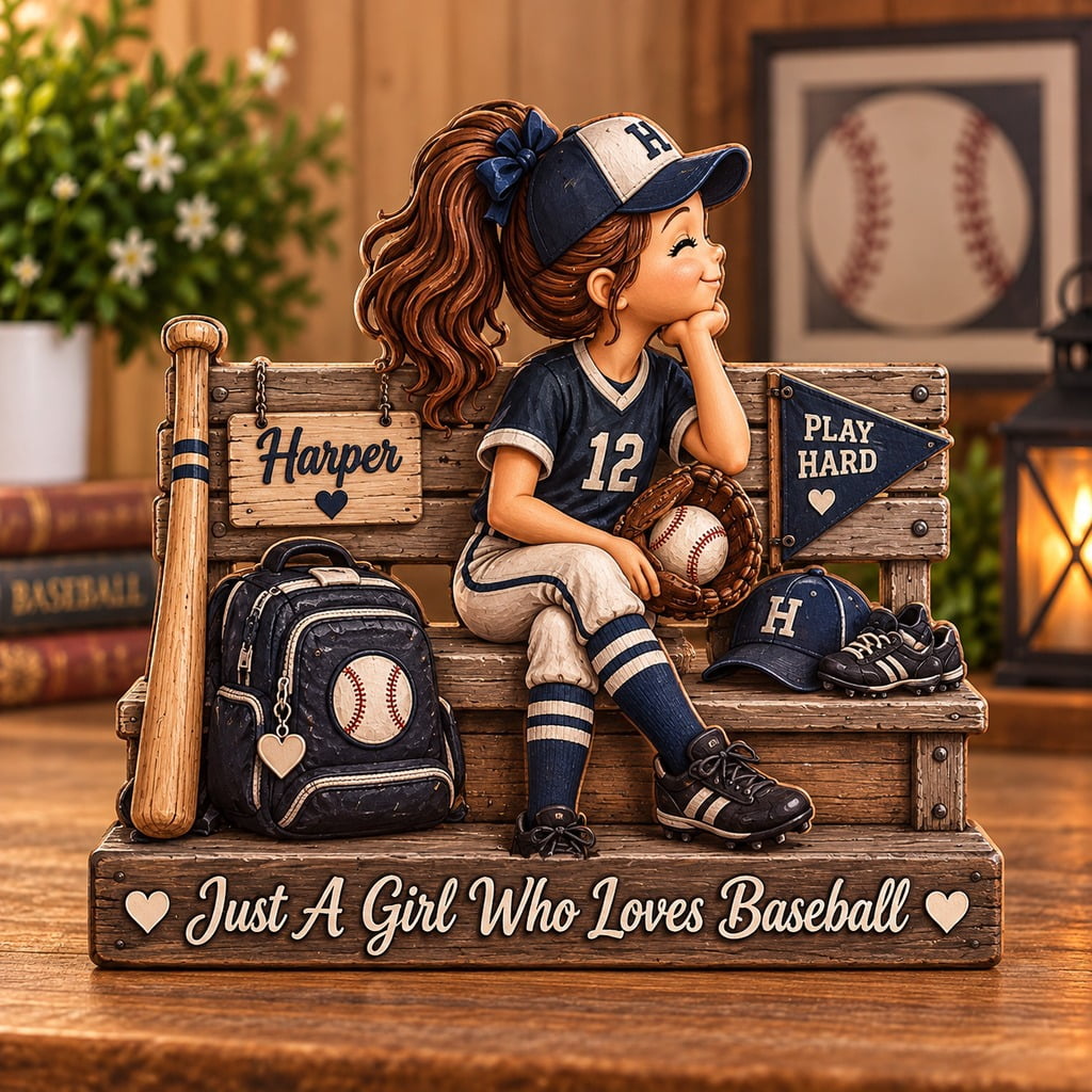 Decorative Block Sign Girl Baseball Bench Scene - Walmart.com