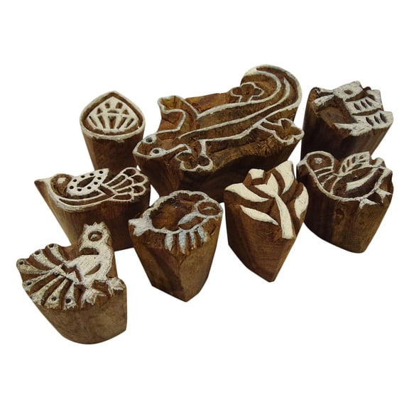 Decorative Blocks Hand Carved Wooden Printing Block Textile Stamp Lot Of 8 Pieces