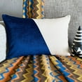 thumbnail image 1 of Decorative Blue 12"x14" (30x35 cm) Lumbar Pillow Cover, Velvet & Linen Solid Color Block Oblong Pillow, Patchwork Pattern Modern Style - Velutinous Blue, 1 of 10