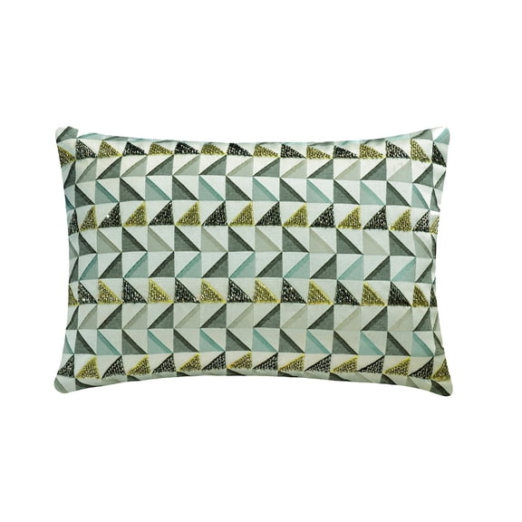 Decorative Blue 12"x22" (30x55 cm) Lumbar Pillow Cover, Jacquard Beaded Oblong Pillow, Geometric Pattern Modern Style - Trilogy