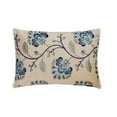 thumbnail image 1 of Decorative Blue 12"x22" (30x55 cm) Lumbar Pillow Cover, Linen Embroidery & Pearls Oblong Pillow, Floral Pattern Contemporary Style - Floryn, 1 of 3