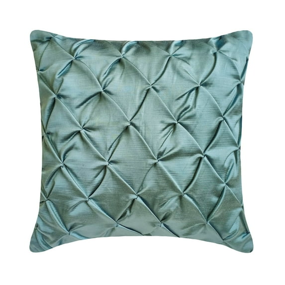 Decorative Blue 14"x14" (35x35 cm) Throw Pillow Covers, Satin Textured & Pintucks Throw Pillows For Sofa, Solid Color Pattern Modern Style - Blue Calm