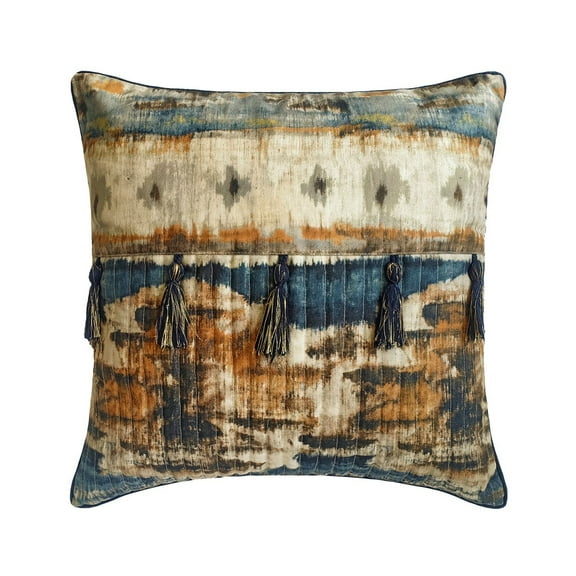 Decorative Blue 16"x16" (40x40 cm) Pillow Covers, Cotton Quilted Throw Pillows For Sofa, Ikat Pattern Contemporary Style - Amisha