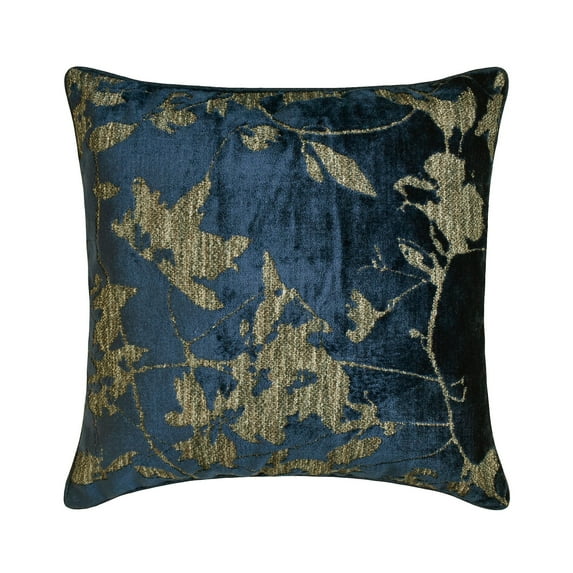 Decorative Blue 16"x16" (40x40 cm) Throw Pillow Covers, Velvet Floral Throw Pillows For Sofa, Floral Pattern Modern Style - Azraq