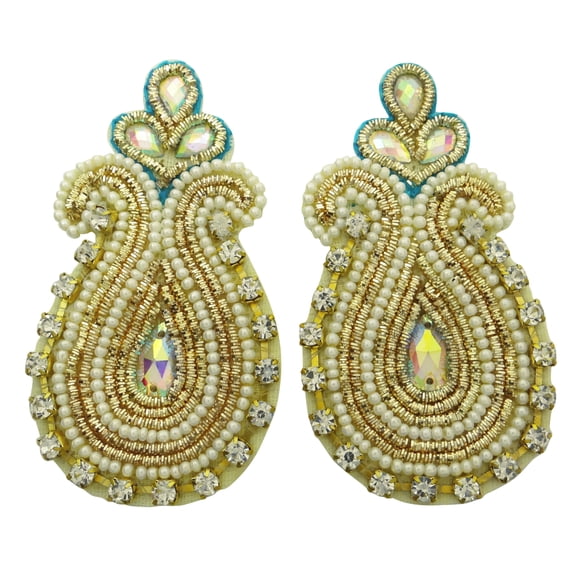 Decorative Blue Appliques Handmade Double Paisley Pattern Crafting 1 Pair