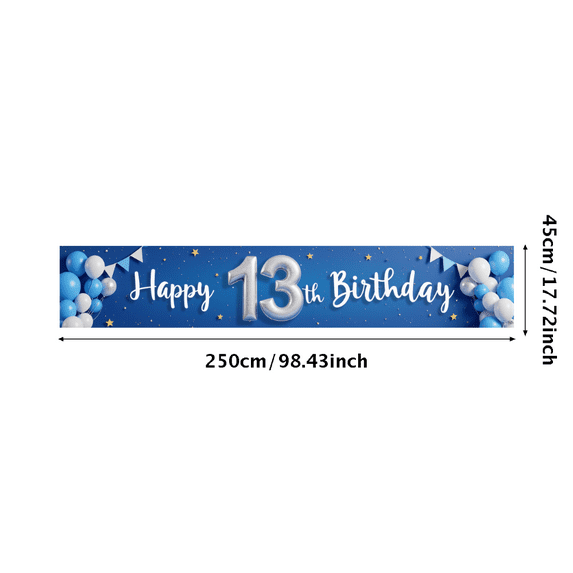 Decorative Blue Happy 13th Birthday Banner with Elegant Design for Birthday Party, Celebration Decor, Indoor Event