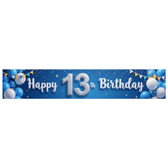 Decorative Blue Happy 13th Birthday Banner with Elegant Design for Birthday Party, Celebration Decor, Indoor Event