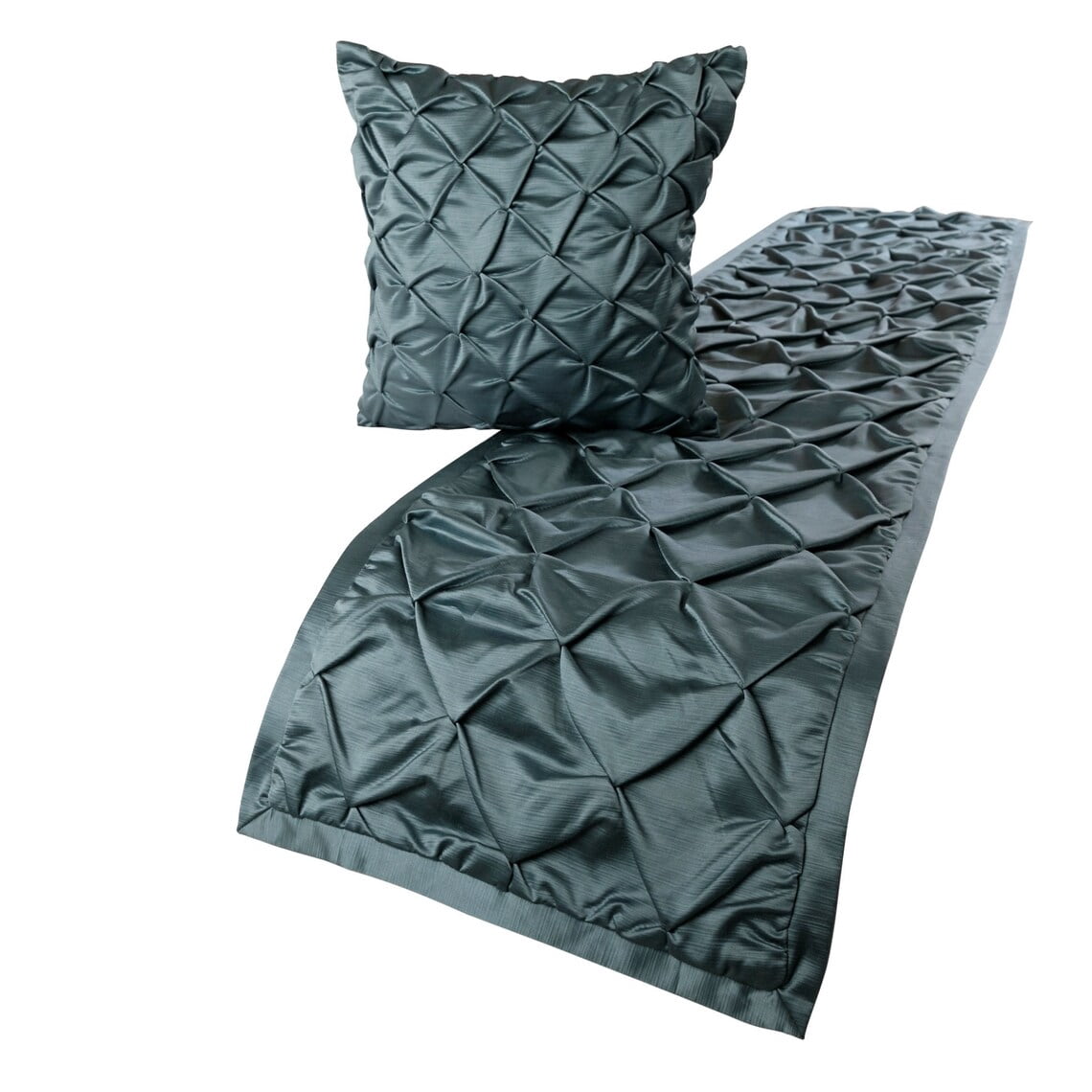 Decorative Blue King 90 x 18 inch Bed Runner with pillow cover set, Satin Pintucks Bed Scarf, Solid Color Modern - Satin Nights