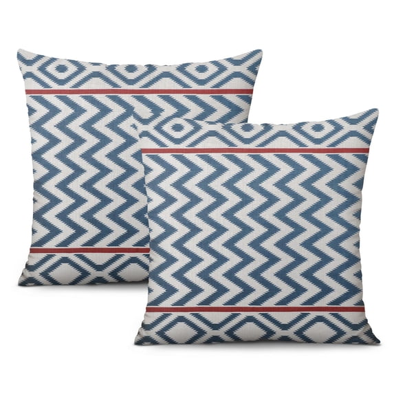 Decorative Blue Pillow Covers, 20x20inch, Linen Material - Set of 2 - Farmhouse Modern Boho Style Perfect for Outdoor and Living Room Sofa Decor