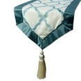 thumbnail image 1 of Decorative Blue Table Runner 6 Seater Table Runner (14 x 72 inch), Lattice & Tassels Table Runner, Satin fabric Table Linen, Geometric Pattern Modern Style - Adonia, 1 of 10