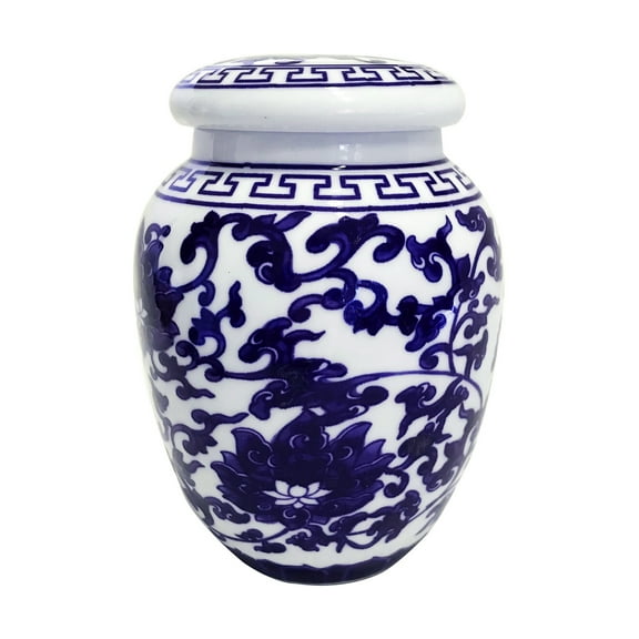 Decorative Blue and White Lotus Pattern Porcelain Storage Container or Display Unit 2 sizes available, Large size