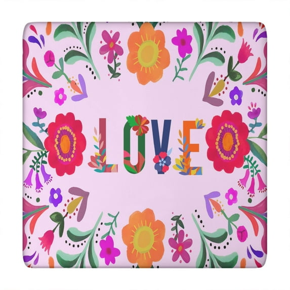 Decorative Bohemian Flowers Tablecloth 34x34 Square Stretch Fit Cover for Patio Kitchen and Dining Room Easy Care