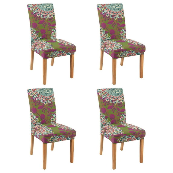 Decorative Bohemian Paisley Dining Chair Covers 4 Pack Vintage Floral Ethnic Retro Colorful Pattern Washable Polyester Stretch Slipcovers Removable Protector for Classic Dining Room