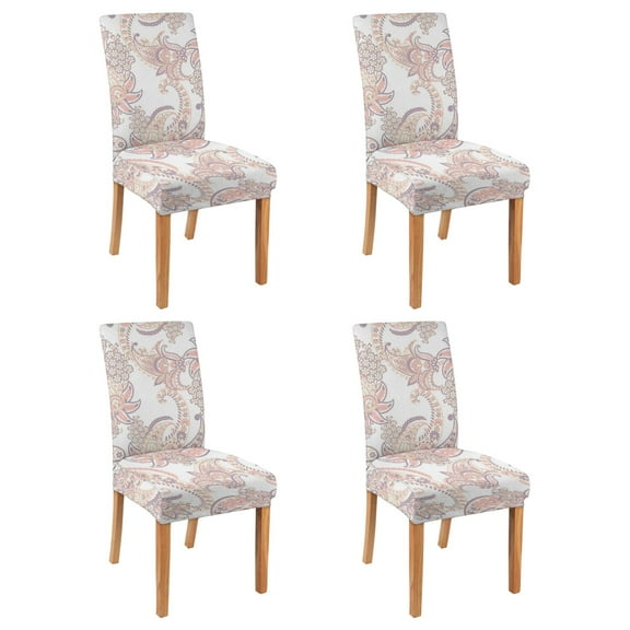 Decorative Bohemian Paisley Dining Chair Covers 4 Pack Vintage Floral Ethnic Retro Colorful Pattern Washable Polyester Stretch Slipcovers Removable Protector for Elegant Dining Room