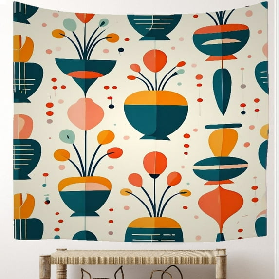 Decorative Boho Decorative Big Tapestry, Washable Aztec Symbols Tapestries 51x59 Inch, Symmetrical Sophistication Minimalistic Living Room Tapestry for House College Living Room Bedroom Office