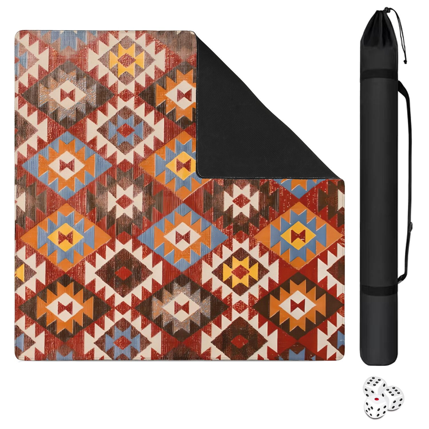 Decorative Boho Inspired Non-Slip Table Mat for Mahjong 31.5 Inch Square Rubber Surface Reduces Tile Noise for Card Games Board Games and Game Nights