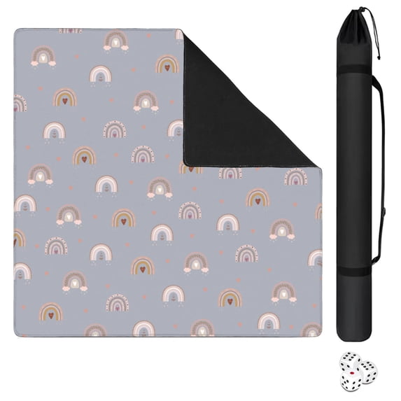 Decorative Boho Inspired Non-Slip Table Mat for Mahjong 31.5 Inch Square Rubber Surface Reduces Tile Noise for Card Games Board Games and Game Nights