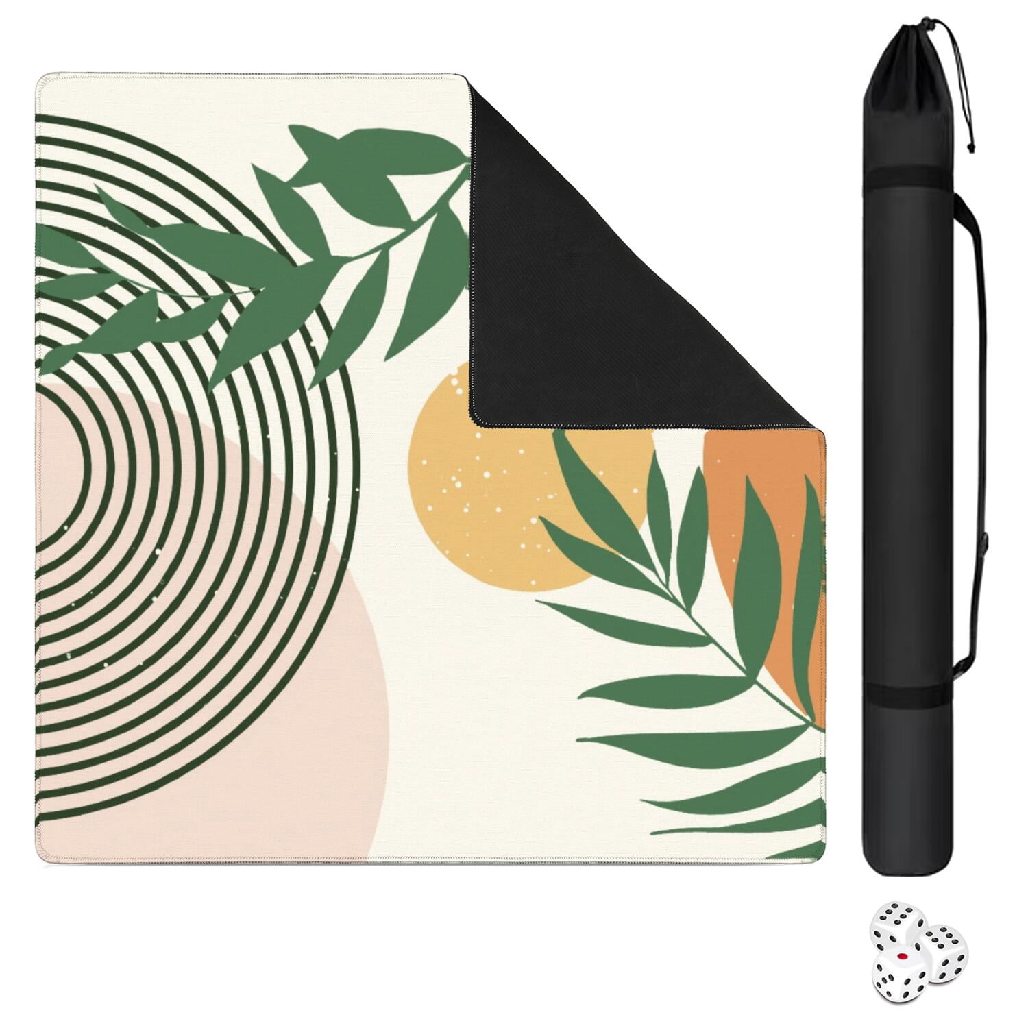 Decorative Boho Inspired Non-Slip Table Mat for Mahjong 31.5 Inch Square Rubber Surface Reduces Tile Noise for Card Games Board Games and Game Nights