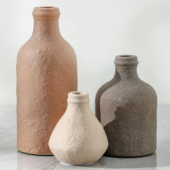 Decorative Boho Modern Brown Ceramic Vases, Set of 3