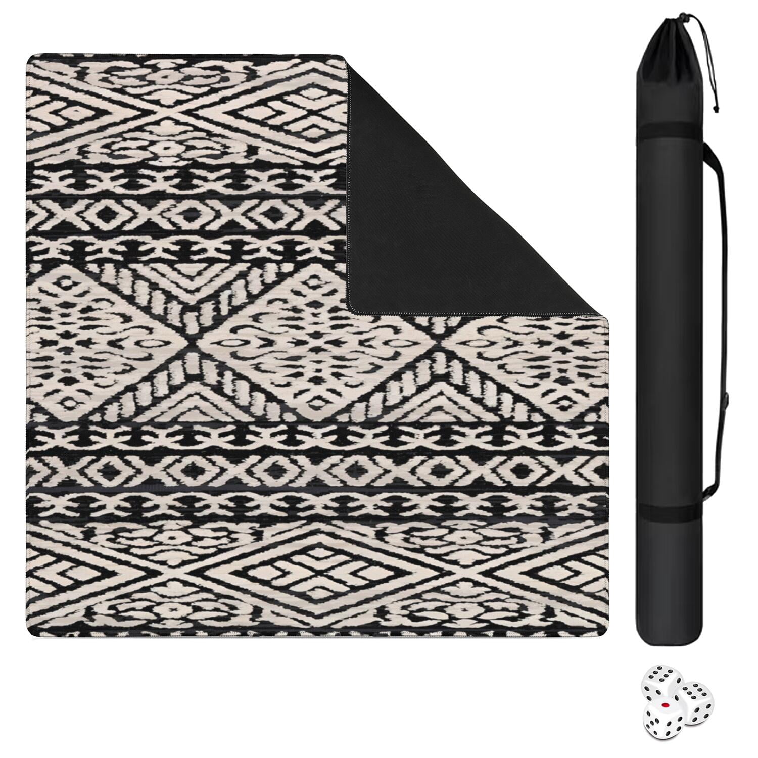 Decorative Boho Pattern Non-Skid Mahjong Table Pad 31.5x31.5 Inch Rubber Playing Surface Reduces Noise with Anti-Slip Bottom for Board Games and Cards