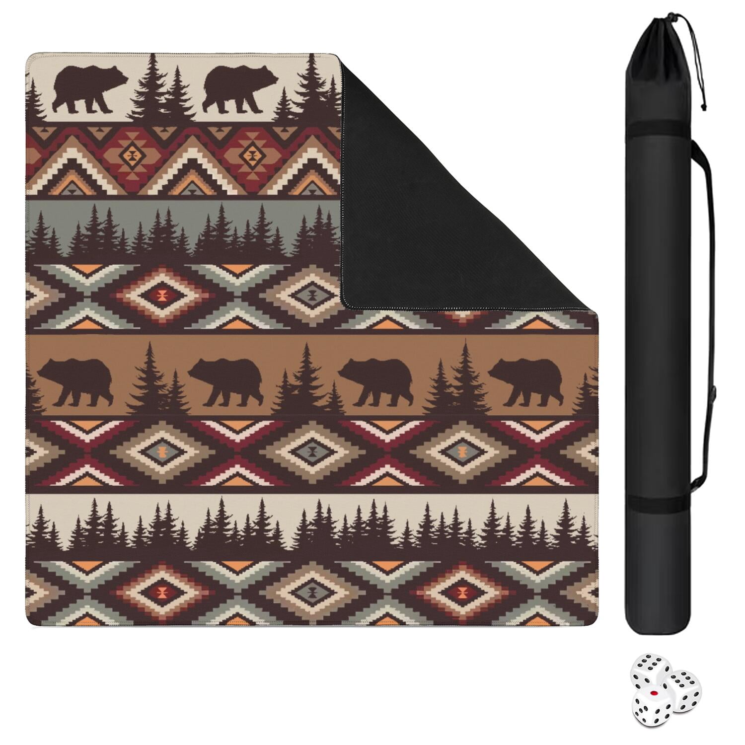 Decorative Boho Print Non-Slip Table Mat for Mahjong 31.5 Inch Square Rubber Surface Reduces Tile Noise for Card Games Board Games and Game Nights