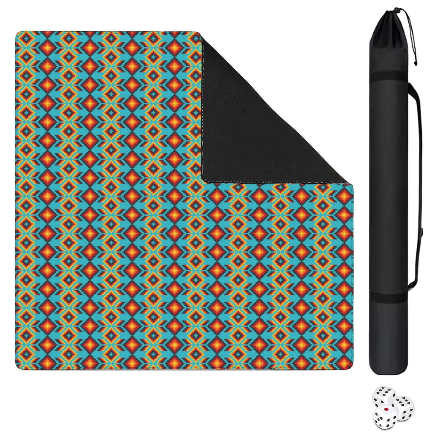 Decorative Boho Print Playing Mat for Mahjong Tables 31.5x31.5 Inch Rubber Surface with Anti-Slip Grip and Noise Dampening for Board Games and Game Room