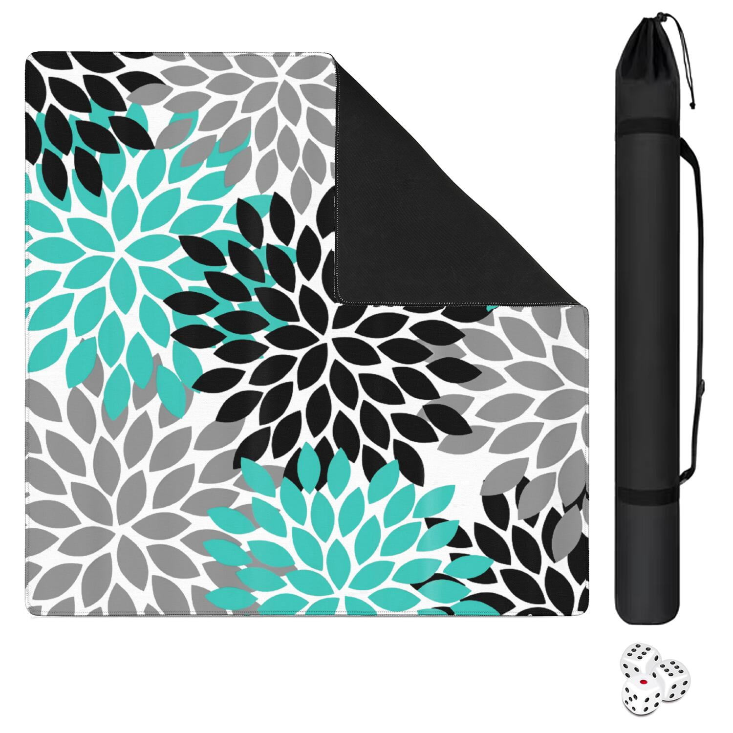 Decorative Boho Print Playing Mat for Mahjong Tables 31.5x31.5 Inch Rubber Surface with Anti-Slip Grip and Noise Dampening for Board Games and Game Room