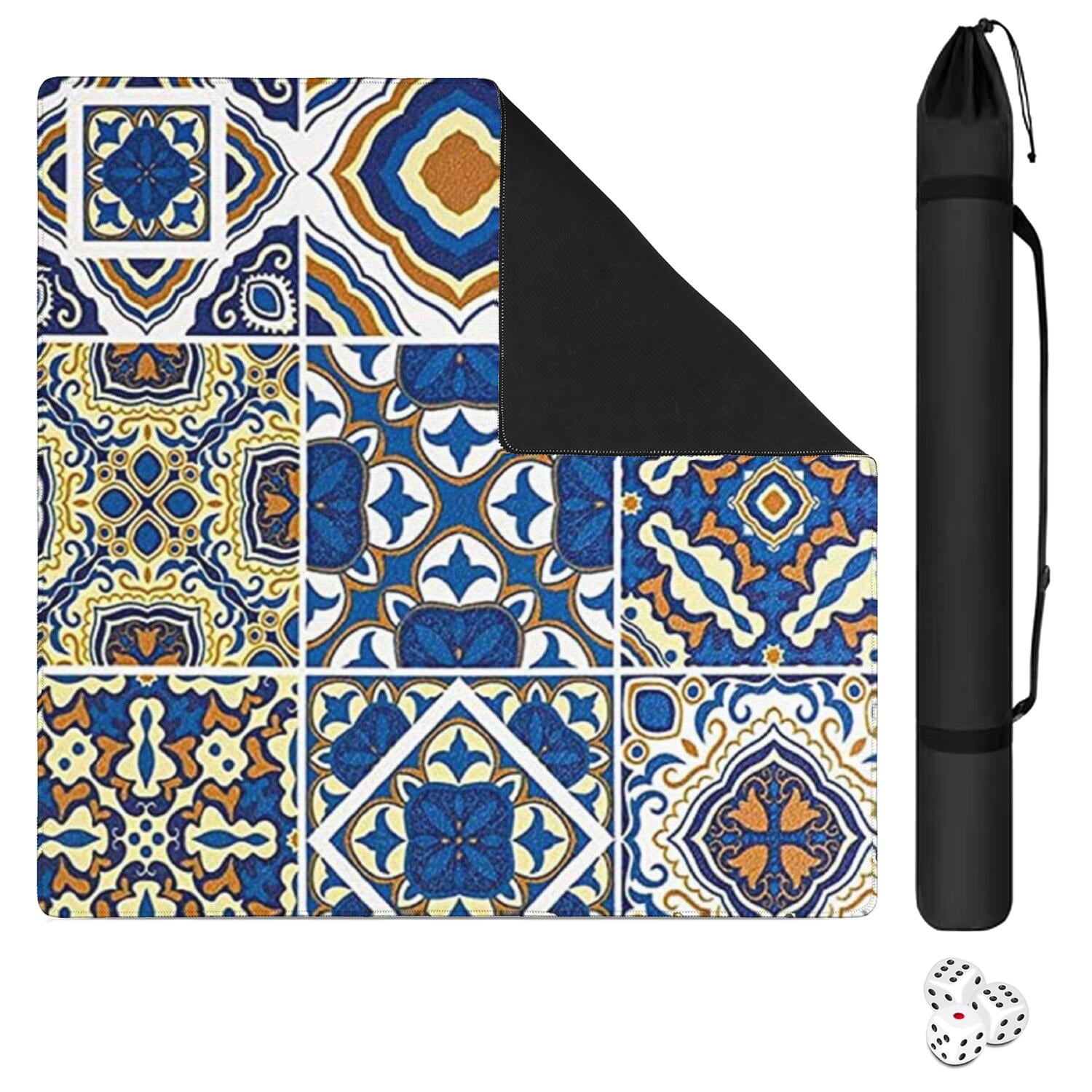 Decorative Boho Print Playing Mat for Mahjong Tables 31.5x31.5 Inch Rubber Surface with Anti-Slip Grip and Noise Dampening for Board Games and Game Room