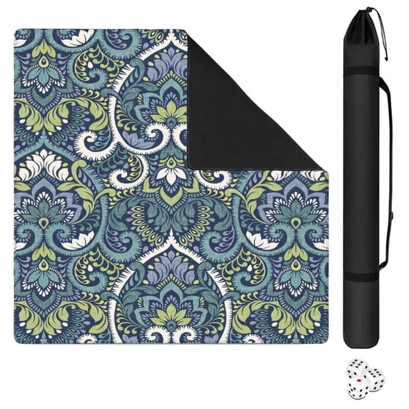 Decorative Boho Print Playing Mat for Mahjong Tables 31.5x31.5 Inch Rubber Surface with Anti-Slip Grip and Noise Dampening for Board Games and Game Room