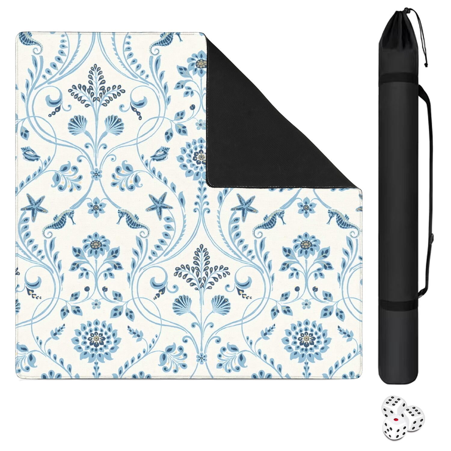 Decorative Boho Style Playing Mat for Mahjong Tables 31.5x31.5 Inch Rubber Surface with Anti-Slip Grip and Noise Dampening for Board Games and Game Room