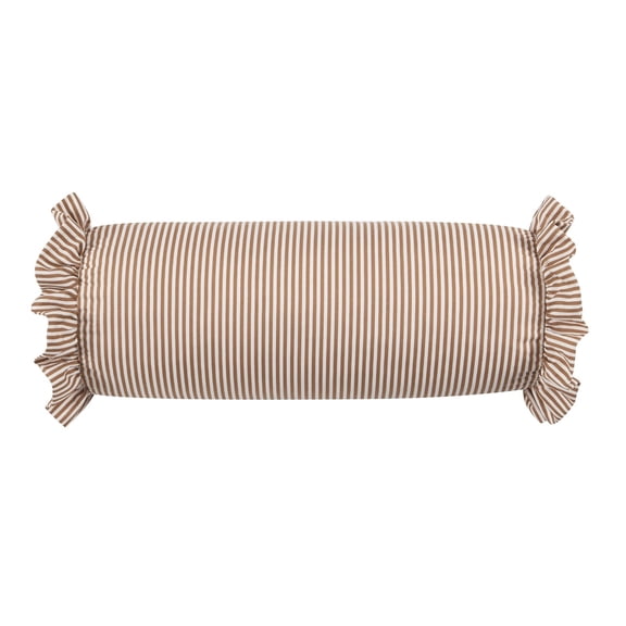 Decorative Bolster Pillow 8.1"x20.1",Brown Striped Ruffle Accent Pillow for Couch and Bed