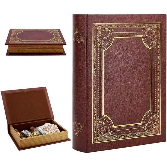 Decorative Book Box Vintage Storage Book Box Brown Fake Books Boxes Books Shaped Trinket Storage Boxes Leather Embossed Letter for Hidden Jewelry otos Greeting Cards Remotes Mixed Color