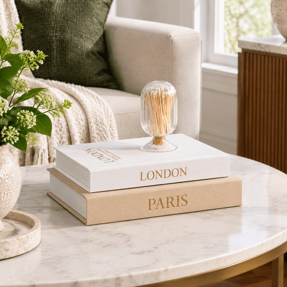 Decorative Book Boxes, Caramel/Beige Modern, Faux Linen Set of 2 for ...