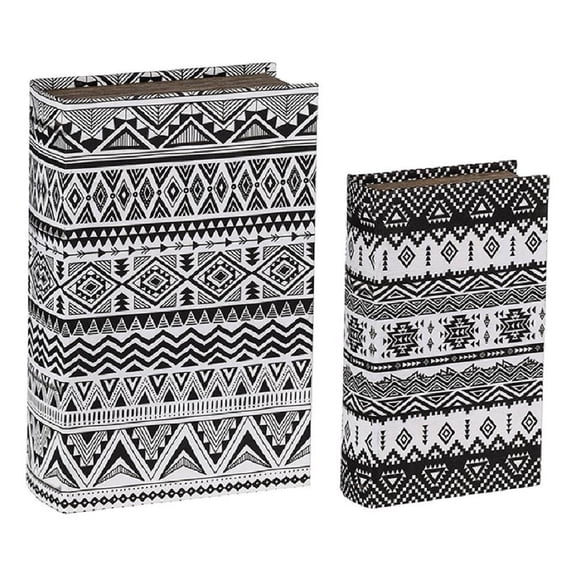 Decorative Book Storage Box Set of 2- White Black Geometric Pattern