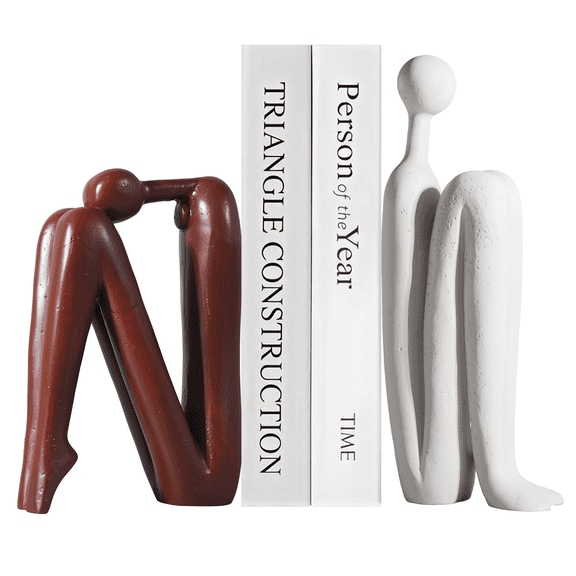 Decorative Bookends for Heavy Books, Thinker Statue Book Holders for Shelves & Office Desk, Abstract Decor Aesthetic Book Ends Stoppers, Modern Bookshelf Decoration