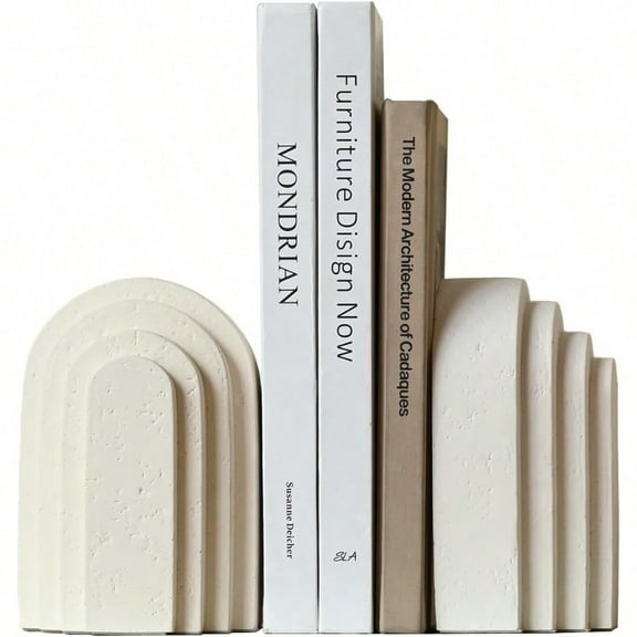 Decorative Bookends for Shees Set of 2 Book Ends for Heavy Books Layered Arch Design Beige Bookend