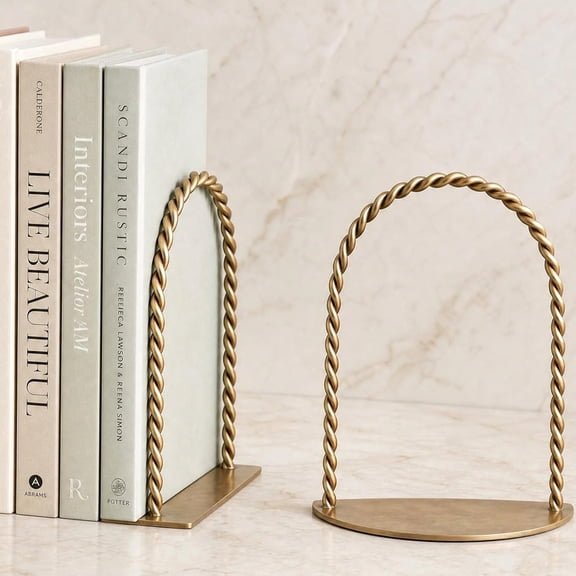 Decorative Bookends for Shelves with Stylish Set of 2 Book Ends Gold
