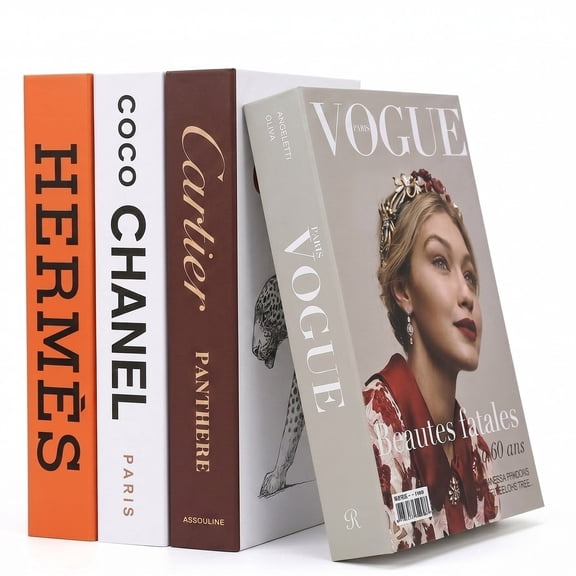 Decorative Books for Home Decor, Fake Books for Decoration, Faux Hollow Coffee Table Books Decor for Shelf, Living Room, Bedroom, Modern Luxury Fashion Books, Set of 4