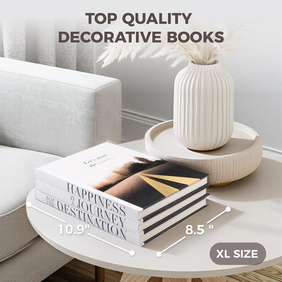 Decorative Books for Home Decor - Set of 3 White Faux Coffee Table Books with Real Pages