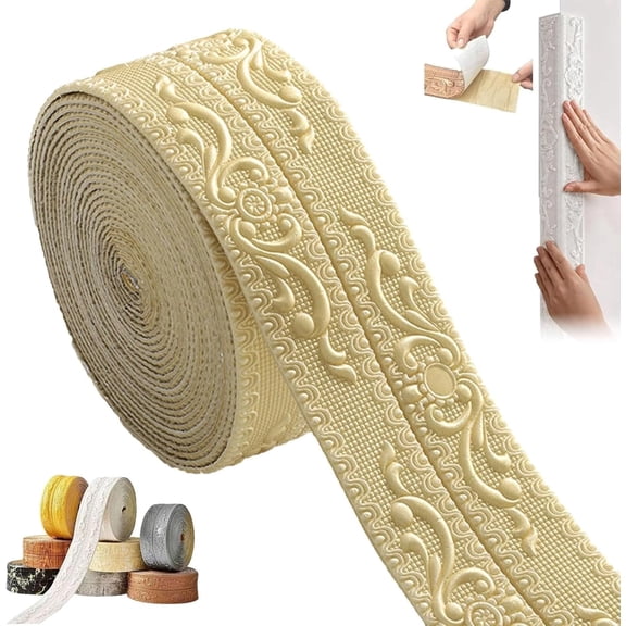 Decorative Border Tape 393 Inch, Self Adhesive Peel & Stick Foam Molding, 3D Wall Edging for Mirror Frame Cabinet(Gold)