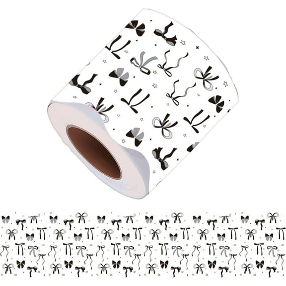 Decorative Border Trim Sticker for Bulletin Displays Tear Ribbon Bowknot Pattern Scalloped Board Decal